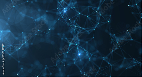 Valokuva Glowing blue network connections on a dark background with geometric patterns an