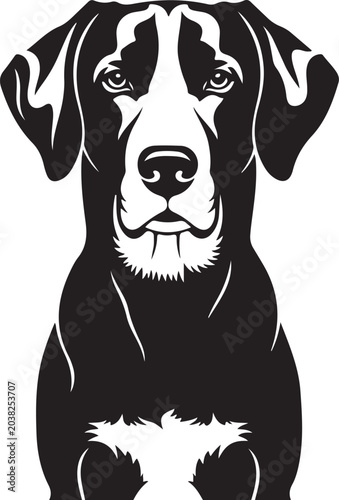 Black and white dog illustration, canine vector graphic, pet portrait, animal icon