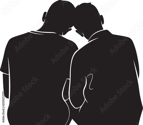 LGBTQ, gay couple, love, silhouette, vector icons, black, white background, relationship, partnership, affection, illustration, graphic resource