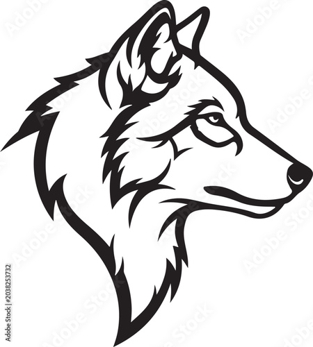 Wolf head, black and white vector, animal illustration, wildlife graphic