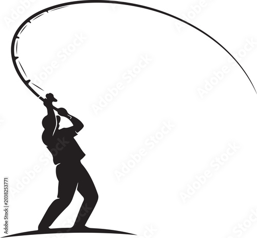 Fishing, silhouette of man, black, vector, illustration, recreational activity, sports, fishing rod