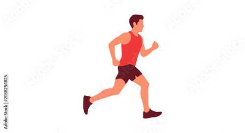 Man Running in Red Tank Top.