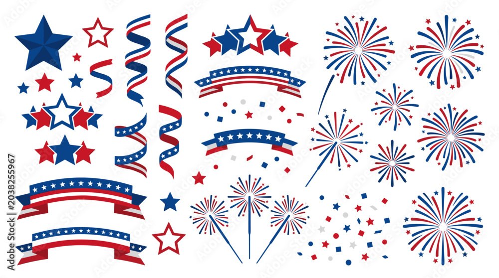 Obraz premium Red, white, and blue patriotic celebration elements collection