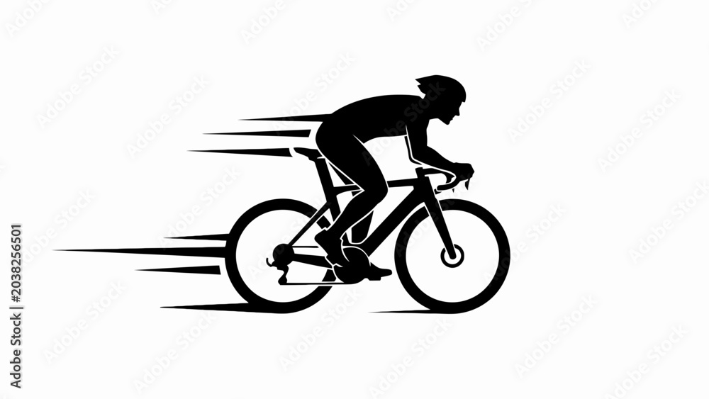 Fototapeta premium Cyclist racing fast with speed lines silhouette