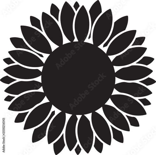 Black flower icon, sunflower silhouette, floral design element, vector graphic