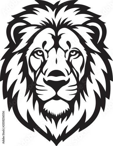 Lion head, black and white vector, lion face illustration, animal icon