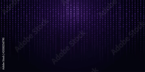 Foto Dark purple binary code matrix rain in upper portion with large empty copyspace