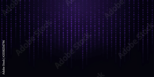 Foto Dark purple violet binary code upper half matrix rain with large bottom copyspac