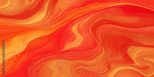 Quadro su tela Vibrant orange and red swirling liquid marble texture background with wavy lines