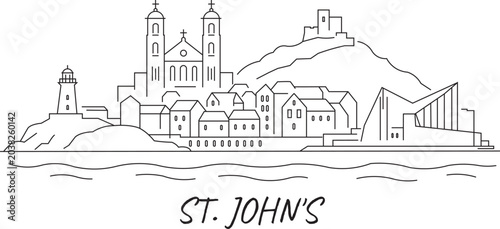Canvastavla St. John's city with historic church and modern structures