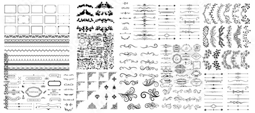 Konstfotografi Set of decorative corner elements, Frame, Divider ornament, borders, doodle, sep
