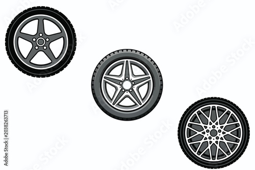 Canvastavla Car wheel vector set flat illustration of automobile tyres with alloy rims isola