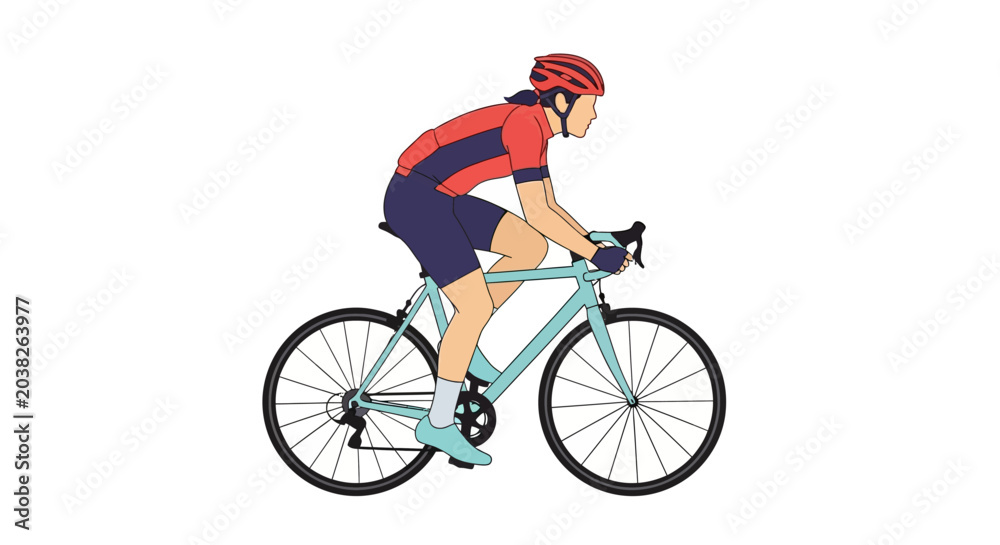 Fototapeta premium Cyclist Riding Bicycle, Athletic Sport, Healthy Lifestyle, Vector Art