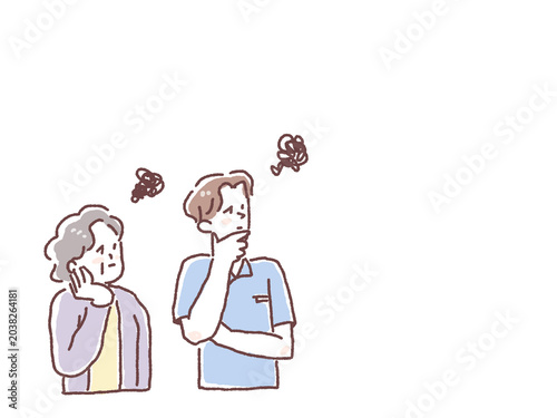 高齢者と介護士（看護師）が一緒に考えるイラスト