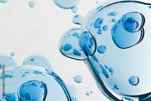 Fotografía Abstract cosmetic serum bubbles with transparent gel texture blue background