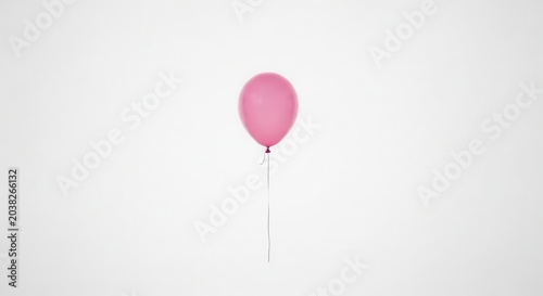 Pink balloon floating in white space.