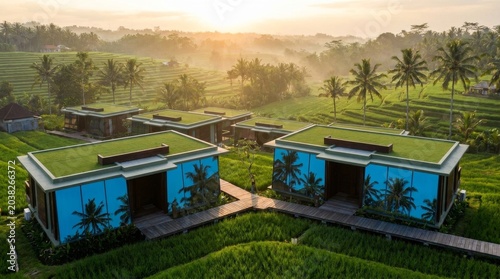 Modern Eco-Friendly Bungalows Surrounded by Lush Tropical Landscape