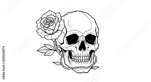 Canvastavla Skull and Rose Line Art: Symbol of Life and Death