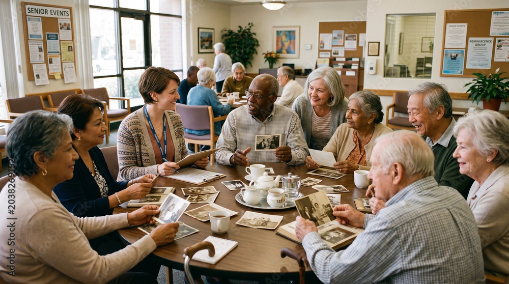 Obraz premium Seniors participate in a card game and discussion around a table