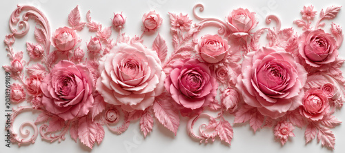Luxury 3D Pink Rose Floral Arrangement Romantic Botanical Background