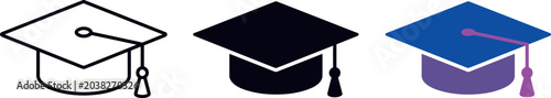 Foto Graduation Cap Icon Set Vector, Mortarboard Education Symbol Collection, Outline
