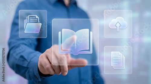 Professional Touching Holographic Digital Document Management Cloud Interface