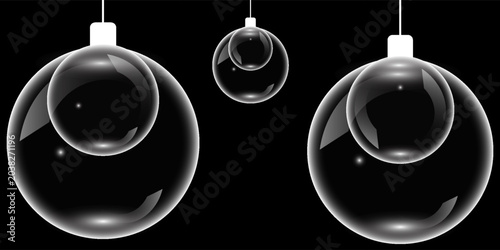 Glass bauble set. 3D transparent Christmas balls hanging for Christmas and New Year celebrations. vector illustrations