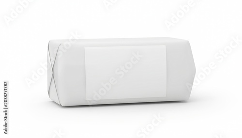 White paper wrapped package mockup isolated on background