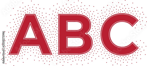 Bold red abc typography letters with textured halftone effect pop art alphabet typography halftone illustration isolated creative distressed uppercase branding