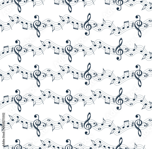 Seamless blue background with musical notes.
