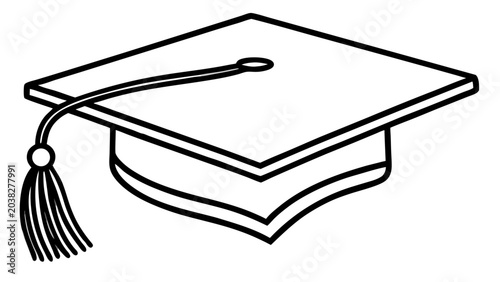 Cuadro en lienzo Illustration of a graduation cap with tassel in black outline on a white backgro