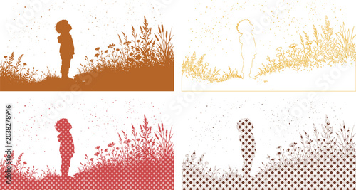 Canvastavla Child silhouette looking up, a vector illustration set of four variations, with