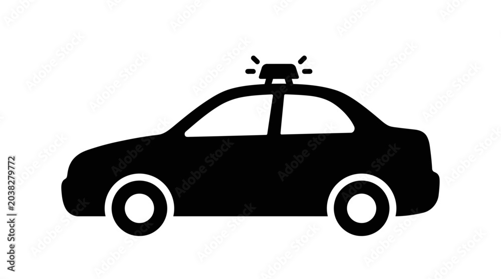 Fototapeta premium Police car silhouette with a flashing light signifies law enforcement, emergency services, public safety, and rapid response operations, serving as a recognizable icon for security and protection.