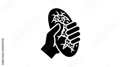 Photos Hand holding a cracked stone represents the concept of fragility or the breaking of difficult obstacles