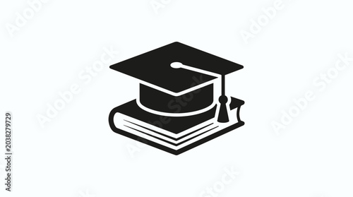 Obraz na płótnie Graduation cap resting atop a stack of books signifies the culmination of academic effort and the pursuit of knowledge as a foundation for future personal and professional development