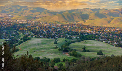 A sweeping landscape views captured from Mitchell Canyon on Mount Diablo, overlooking the rolling green hills and suburban communities of California’s East Bay.
