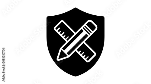 Foto Shield emblem containing a pencil and ruler represents the fundamental importance of precision, professional design standards, and the protection of creative intellectual property
