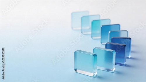 Growth and continuous learning visualized through translucent blue squares advancing in a row, symbolizing career development, progress
