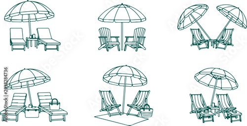 Bild auf Leinwand Outdoor beach seating arrangements with umbrellas chairs and tables for comfort