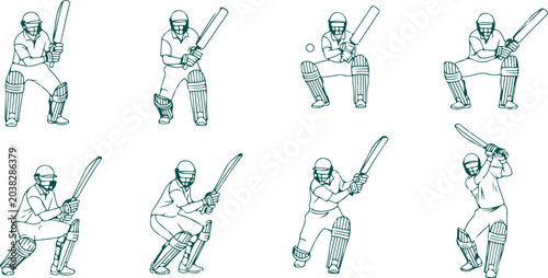 Foto Cricket player batting and bowling action illustrations in sport game with batsman and bowler figures