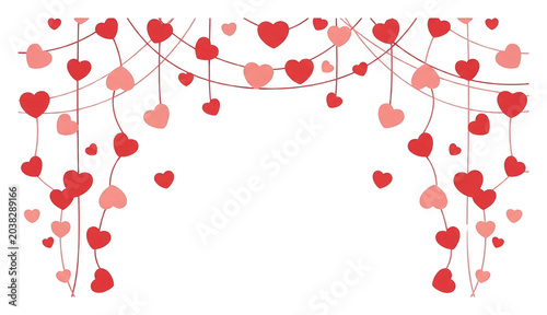 Decorative red and pink heart garland arch border illustration for love isolated transparent background image