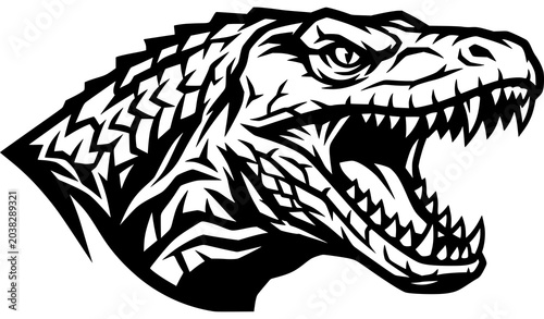 Photos Komodo dragon roaring head silhouette vector illustration aggressive reptile wil