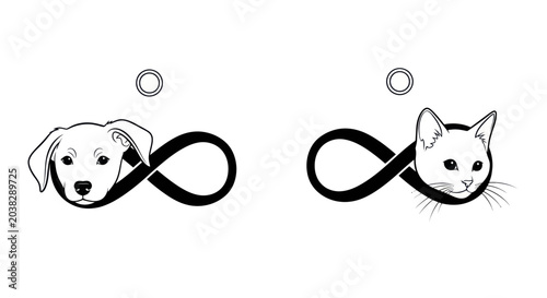 Tableau sur toile Infinity symbol with dog and cat faces, friendship, love, companionship