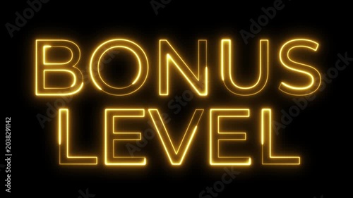 Glowing Neon Bonus Level Text Motion Graphic on Black Background