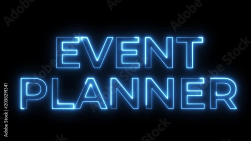 Blue Neon Event Planner Text Animation on Black Background