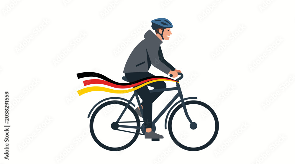 Fototapeta premium Playful cyclist on a bicycle with a fiery trail in a minimalist illustration style.