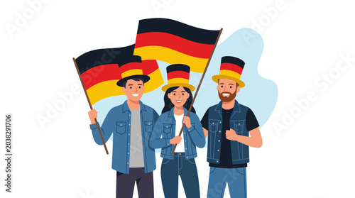 Foto Group of excited people holding German flags during a celebration and parade