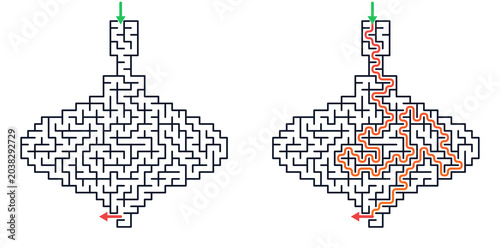 Photos Maze with solution path highlighted in orange for SUDOKU concept