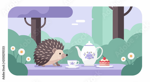 Charming Hedgehog Enjoying a Delightful Tea Party Outdoors.