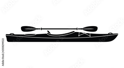Kayak and paddle silhouette black and white